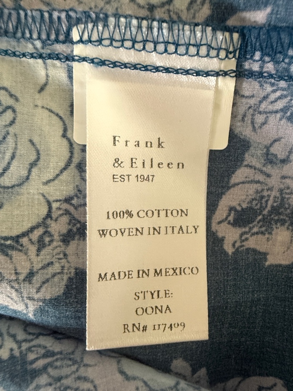 Frank & Eileen Oona Continuous Sleeve
Button Up in Blue/Purple Floral - Large - Picture 10 of 11